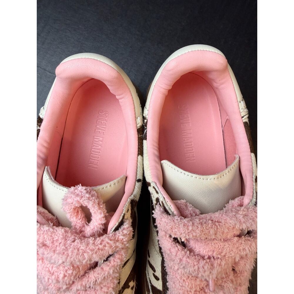 Steve Madden Dodge Sneaker Size 7M Cow Hair Brown Pink Print Western - Picture 7 of 9